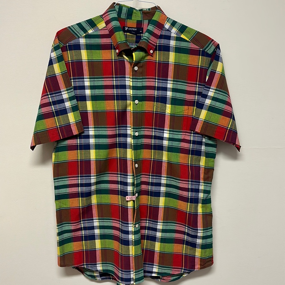 Cremieux Classics short sleeve colorful plaid button down shirt size L